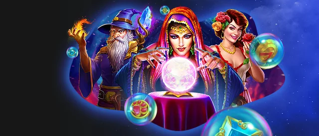 Bannière Pragmatic Play du lobby Betify : un magicien, une voyante et une danseuse autour d'une boule de cristal